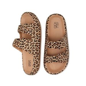 No Boundaries Double Buckle Comfort Leopard Print Slide Sandals